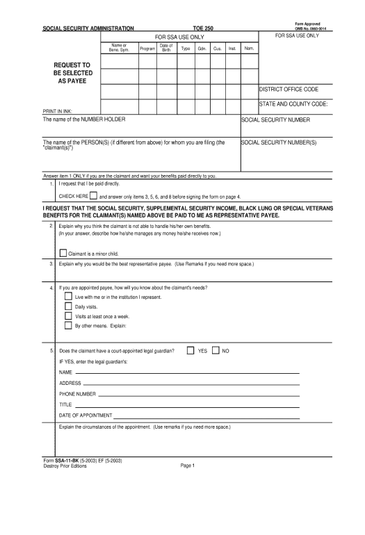 Pre-fill form ssa 11 bk 06 2017