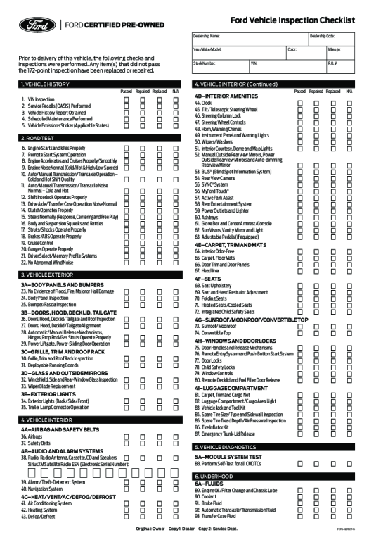Integrate used car inspection checklist form pdf