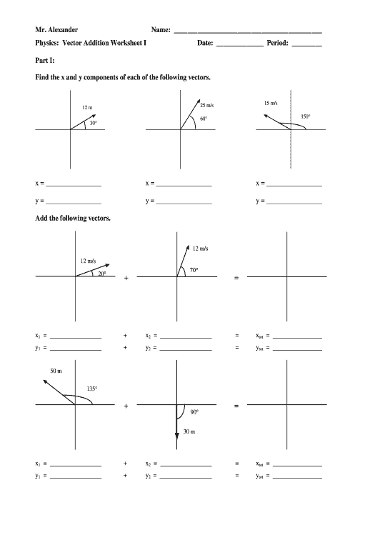 Arrange mr alexander physics vector addition worksheet 1 answer key