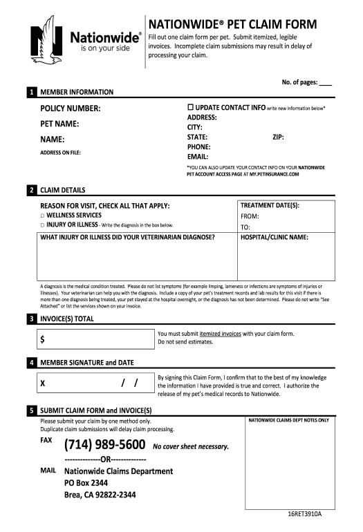 Arrange nationwide pet insurance claim form in Microsoft Dynamics