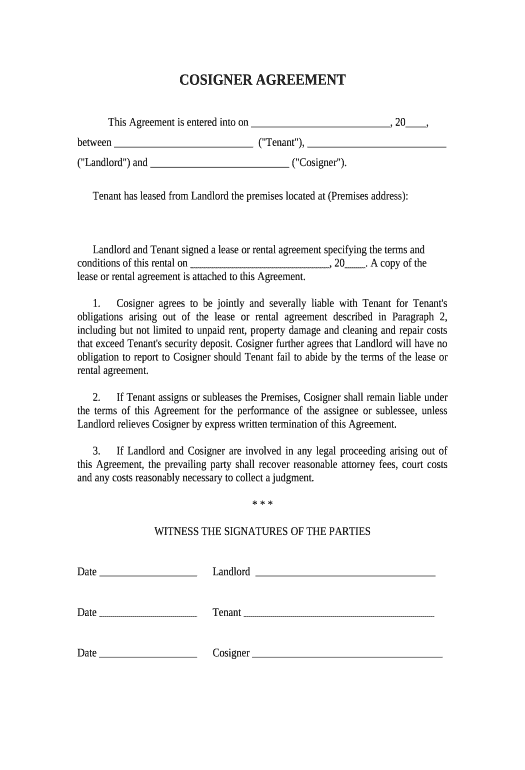 Arrange Landlord Tenant Lease Co-Signer Agreement - California Pre-fill ...