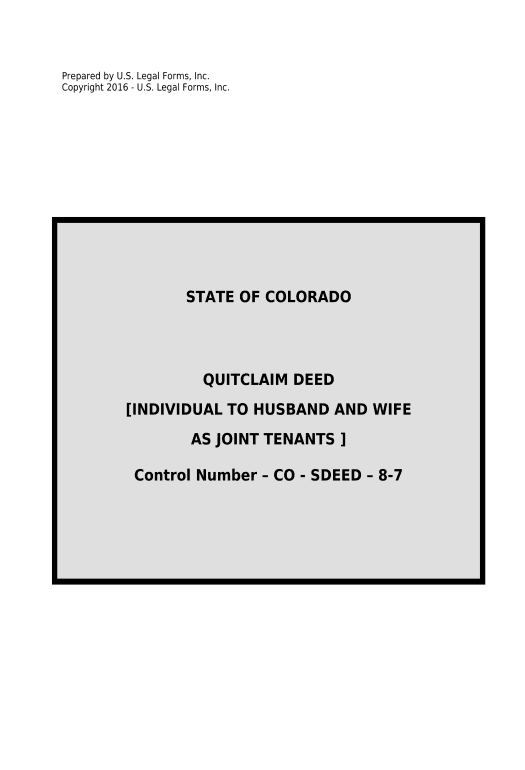 Incorporate Quitclaim Deed for Individual to Husband and Wife as Joint Tenants - Colorado Microsoft Dynamics