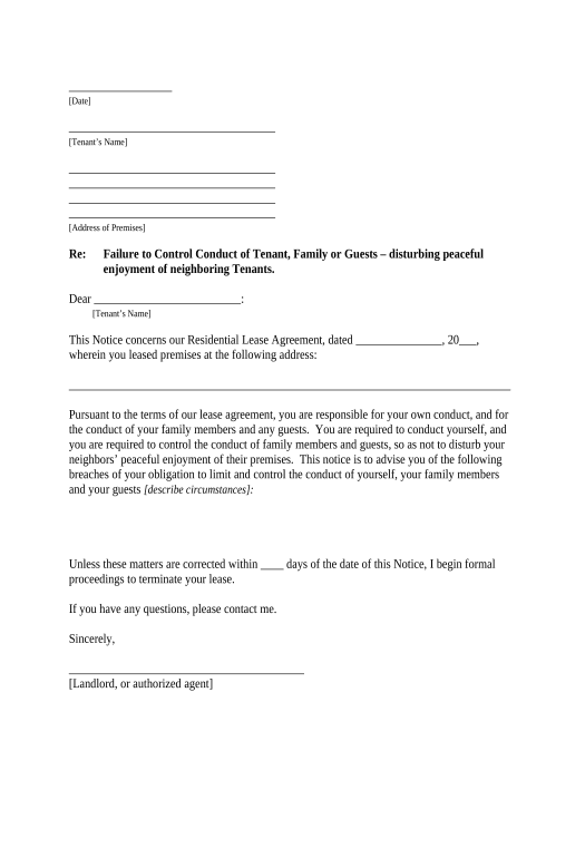 Incorporate Letter from Landlord to Tenant as Notice to Tenant of Tenant's Disturbance of Neighbors' Peaceful Enjoyment to Remedy or Lease Terminates - Connecticut Audit Trail Bot