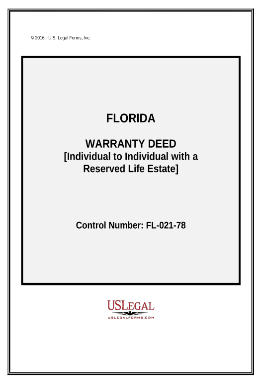 Incorporate Warranty Deed - Individual to Individual with Reserved Life Estate - Florida