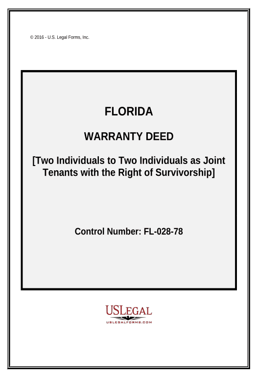 Export Warranty Deed - Two Individual Grantors to Two Individual Grantees as Joint Tenants - Florida Pre-fill from Excel Spreadsheet Bot