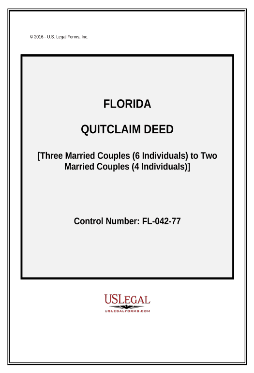 Extract Quitclaim Deed - Three Married Couples (6 Individuals) to Two Married Couples (4 Individuals) - Florida Set signature type Bot