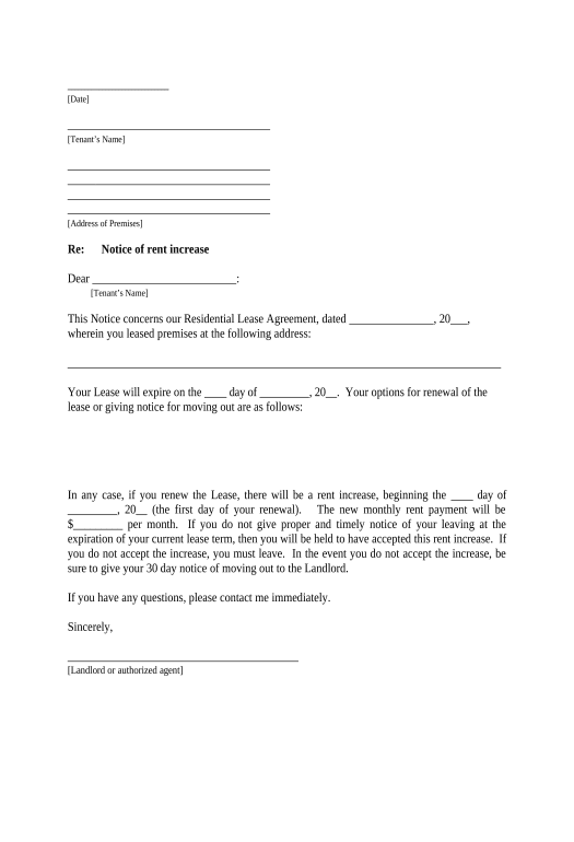 Manage Letter from Landlord to Tenant about Intent to increase rent and effective date of rental increase - Georgia Pre-fill Document Bot