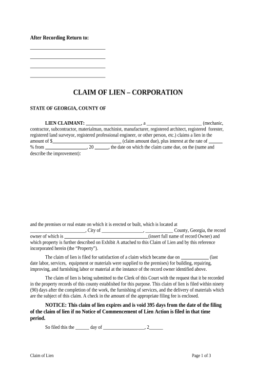 Incorporate Claim of Lien Sect.44-14-361.1 - Corporation or LLC - Georgia Google Drive Bot