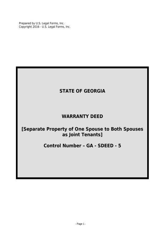 Archive Warranty Deed to Separate Property of one Spouse to both as Joint Tenants with Right of Survivorship - Georgia Remove Tags From Slate Bot