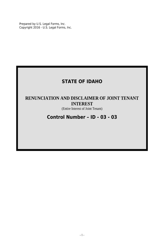 Arrange Idaho Renunciation and Disclaimer of Joint Tenant or Tenancy Interest - Idaho Pre-fill Dropdown from Airtable