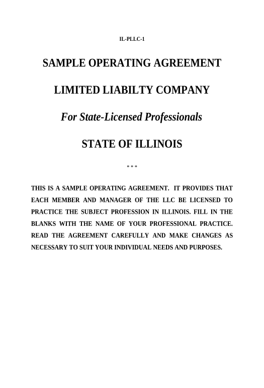 Arrange Sample Operating Agreement For Professional Limited Liability Company Pllc Illinois 1788