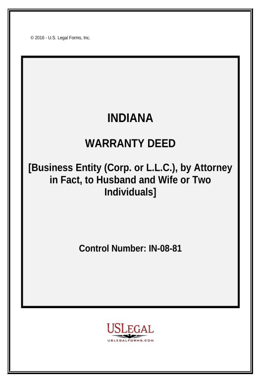 Integrate Warranty Deed from Business Entity, through attorney-in-fact, to Two Individuals or Husband and Wife - Indiana Set signature type Bot