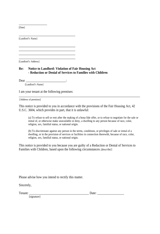 Pre-fill Letter from Tenant to Landlord about Fair Housing Reduction or Denial of services to Family with Children - Indiana Pre-fill from NetSuite Records Bot
