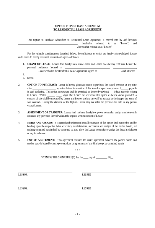 Pre-fill Option to Purchase Addendum to Residential Lease - Lease or Rent to Own - Kentucky MS Teams Notification upon Opening Bot