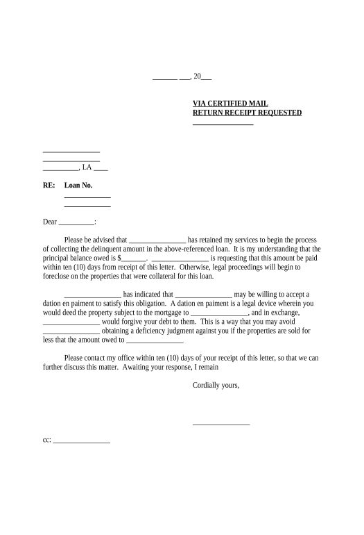 Update Demand Letter - Repayment of Loan, with Dation En Paiement option - Louisiana Audit Trail Bot