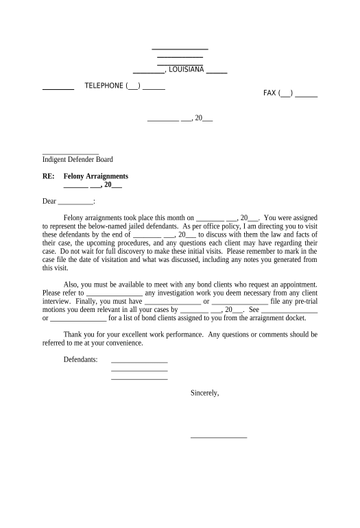Manage Letter to Indigent Defender regarding Assigned Cases - Louisiana Salesforce