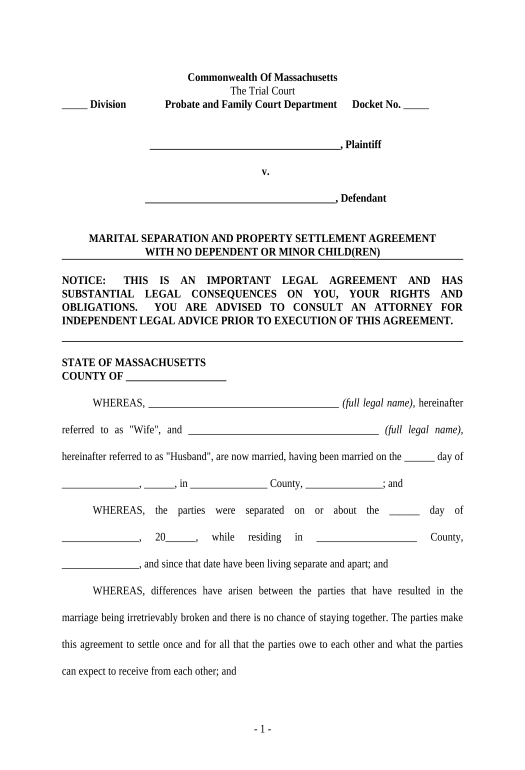 Extract Marital Domestic Separation and Property Settlement Agreement Adult Children - Massachusetts Pre-fill from AirTable Bot