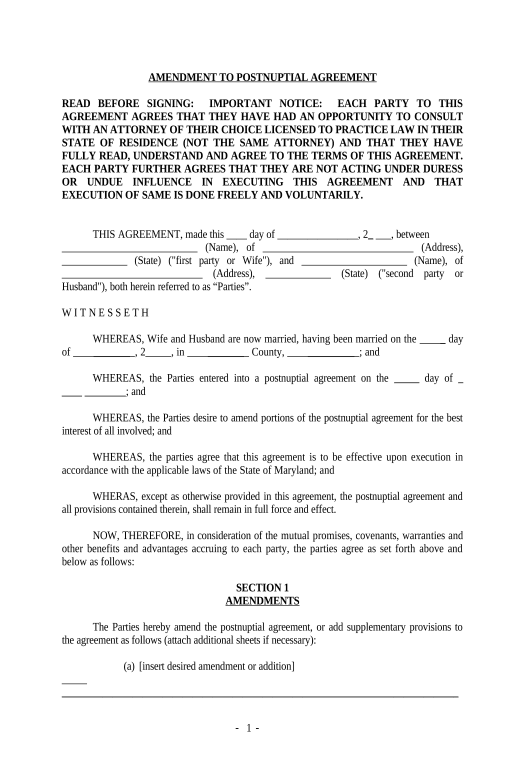 Arrange Amendment to Postnuptial Property Agreement - Maryland - Maryland Update Salesforce Records via SOQL
