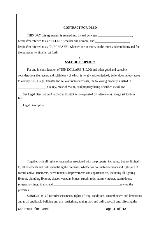 Incorporate Agreement or Contract for Deed for Sale and Purchase of Real Estate a/k/a Land or Executory Contract - Maine Google Drive Bot