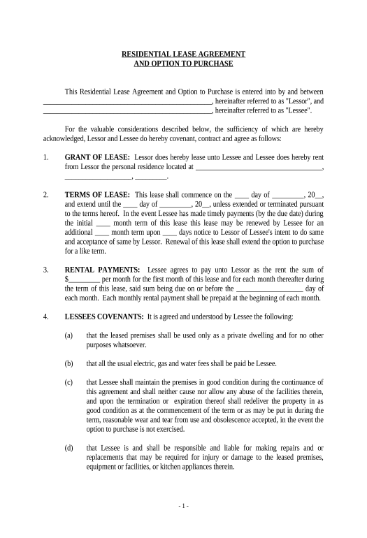 Update Option to Purchase Addendum to Residential Lease - Lease or Rent to Own - South Dakota Remind to Create Slate Bot