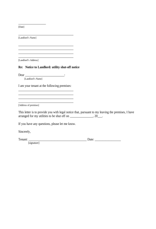 Automate Letter from Tenant to Landlord - Utility shut off notice to landlord due to tenant vacating premises - South Dakota Netsuite