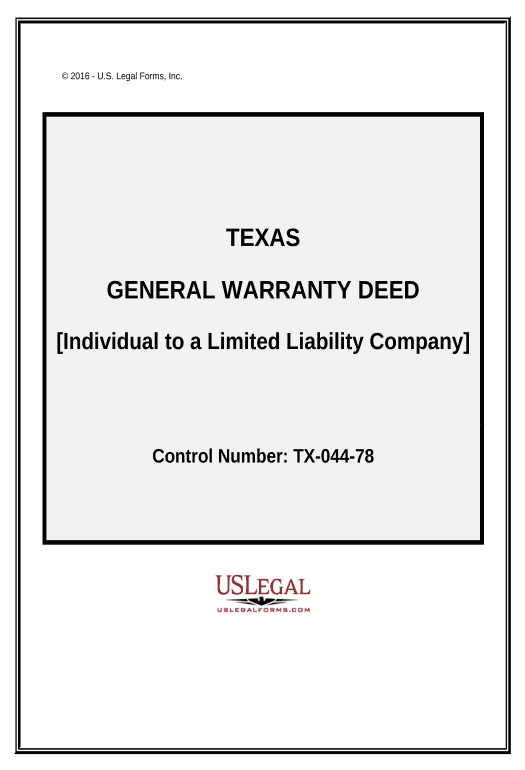 Incorporate General Warranty Deed - Individual to Limited Liability Company - Texas Microsoft Dynamics