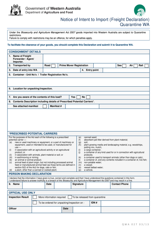 Pre-fill wa border declaration form