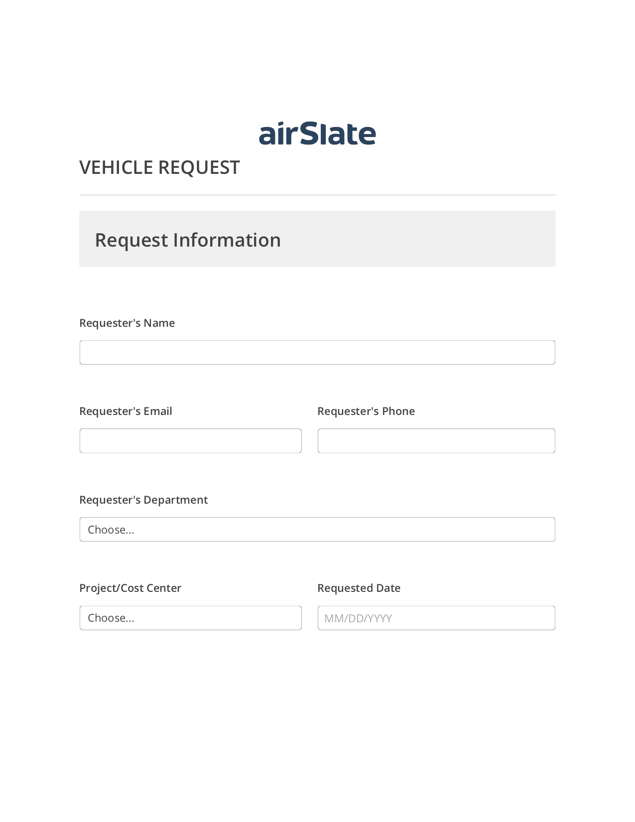 Vehicle Request Workflow Pre-fill from Excel Spreadsheet Dropdown Options Bot, Reminder Bot, Export to Smartsheet