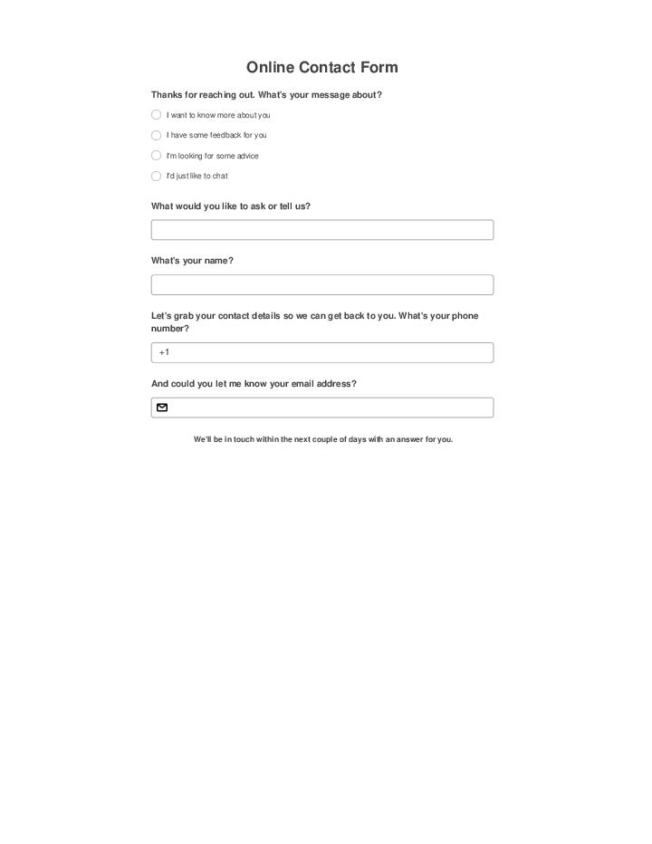 Online Contact Form Template Flow for Indianapolis