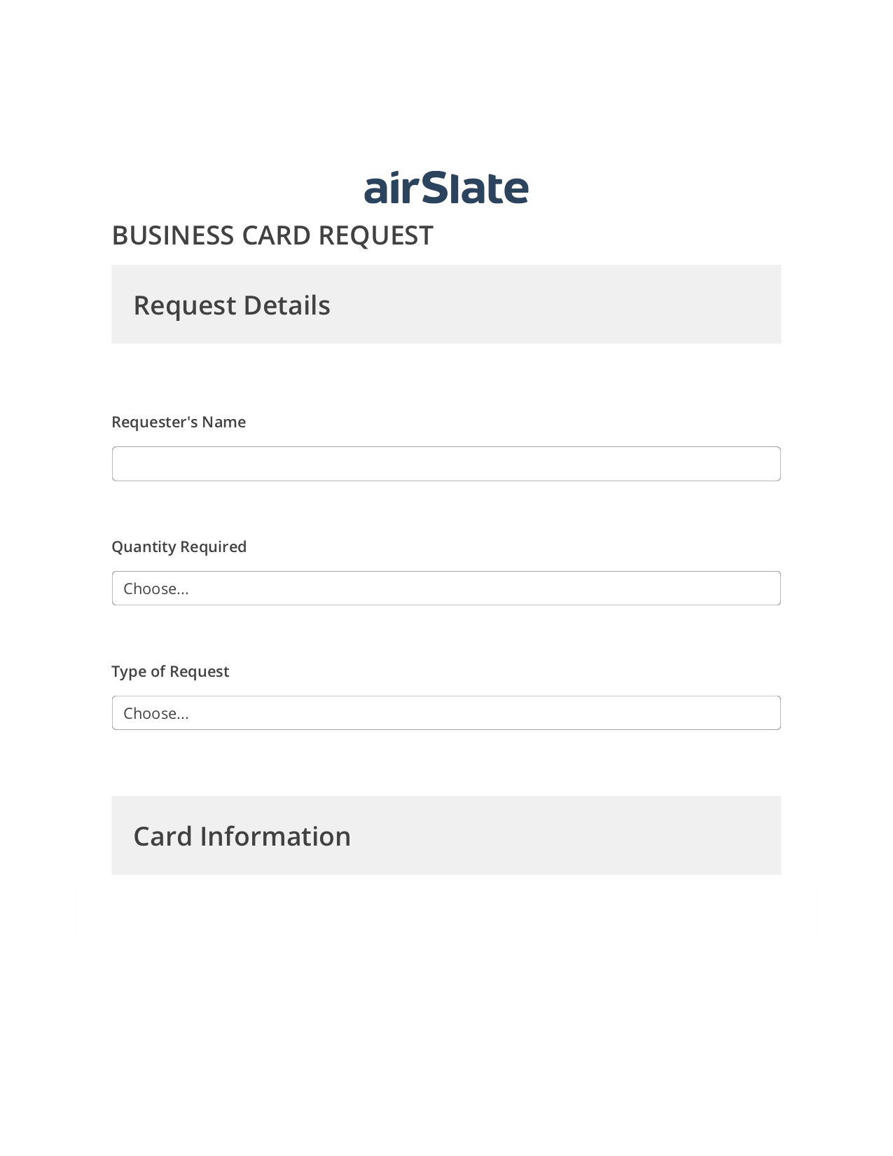 Business Card Request Flow Send a Slate with Roles Bot