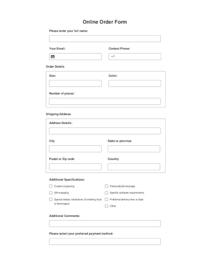 Online Order Form Flow for Sunnyvale