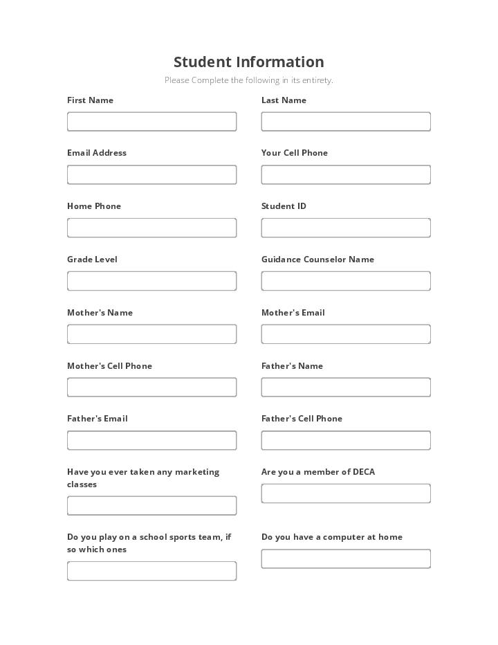 Student Information Sheet Form Flow for New Jersey