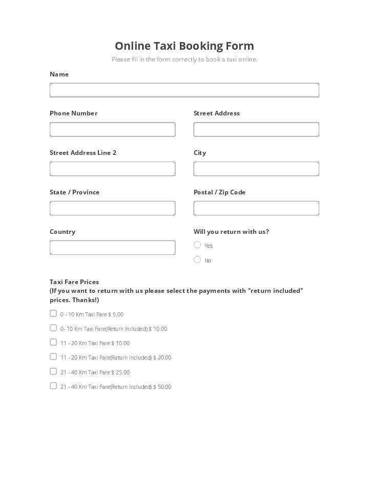 Online Taxi Booking Form Flow for Sioux Falls