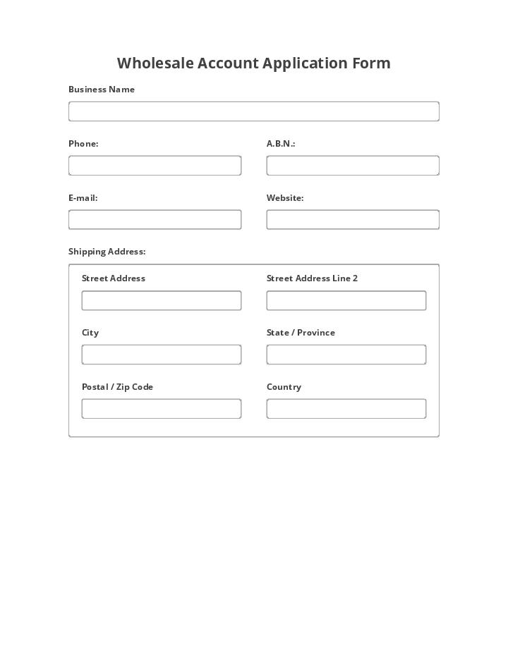 Wholesale Account Application Form Flow for Phoenix