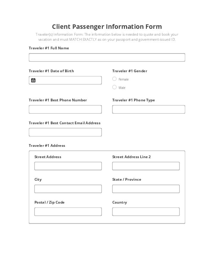 Client Passenger Information Form Flow for Carrollton