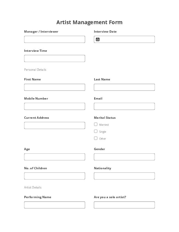 Artist Management Form Flow for Daly City