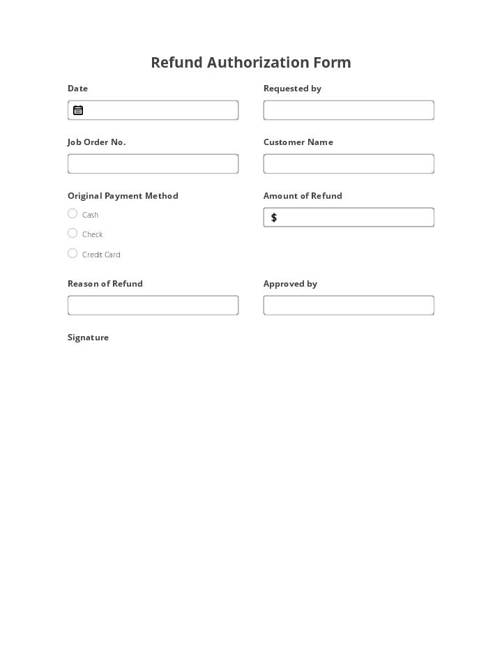 Refund Authorization Form Flow for Texas