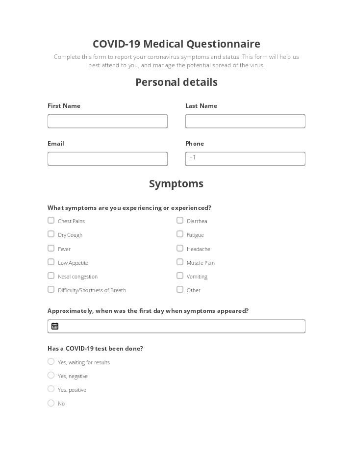 COVID-19 Medical Questionnaire Flow Template for Frisco