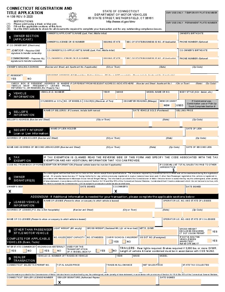 Registration and Title Application Flow Template for Connecticut