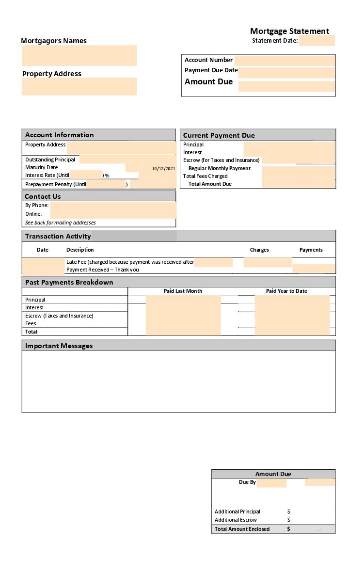 Sample Mortgage Statement Flow Template for Nevada