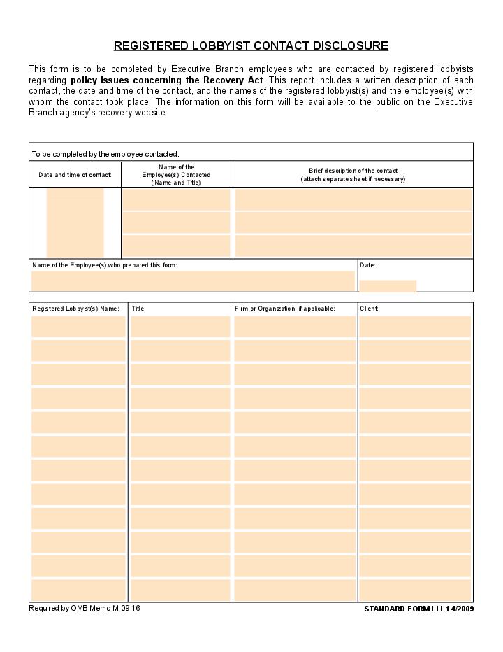 Registered Lobbyist Contact Disclosure Flow Template for Oxnard