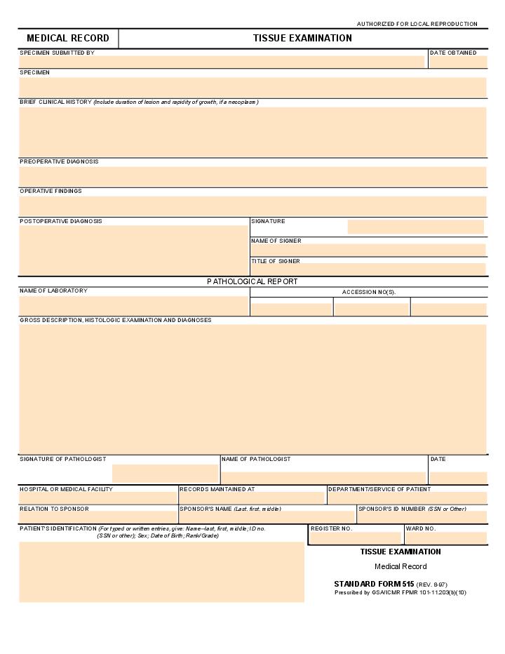 Medical Record - Tissue Examination Flow Template for Nevada