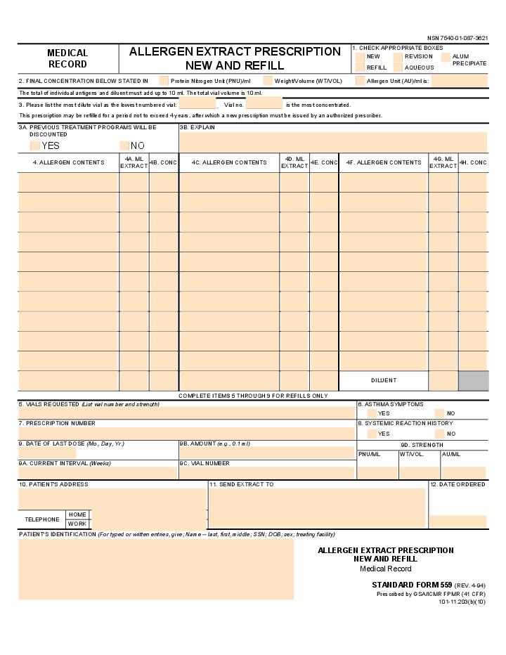 Medical Record - Allergen Extract Prescription - New and Refill Flow Template for Knoxville