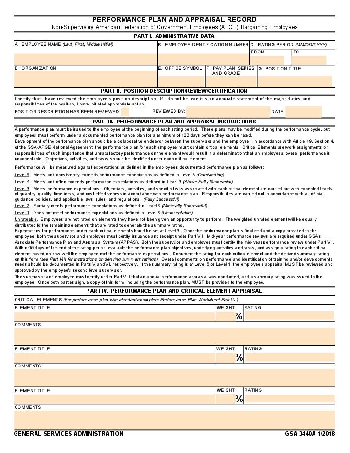 Performance Plan and Appraisal Record - Non-Supervisory AFGE Bargaining Employees Flow Template for Massachusetts