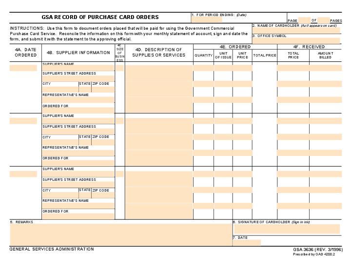 GSA Record of Purchase Card Orders Flow Template for North Carolina