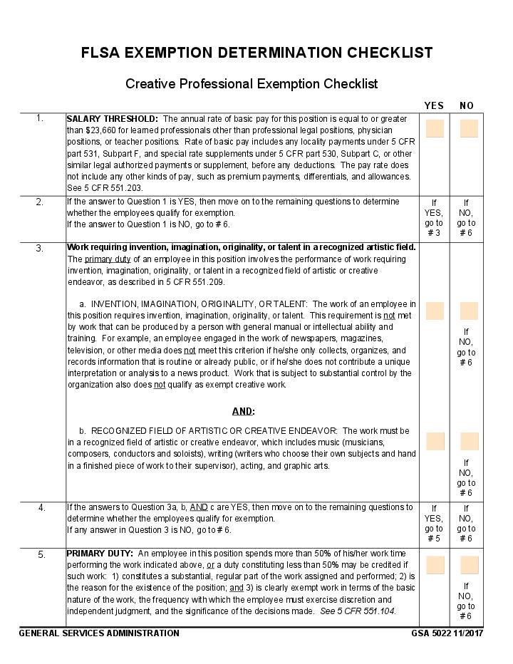 FLSA Exemption Determination Checklist Creative airSlate