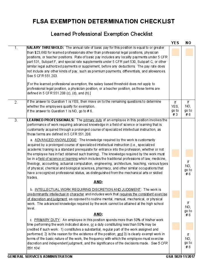 FLSA Exemption Determination Checklist - Learned Professional Exemption ...