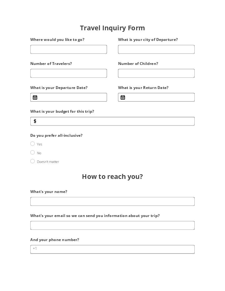 Travel Inquiry Flow Template for Irvine