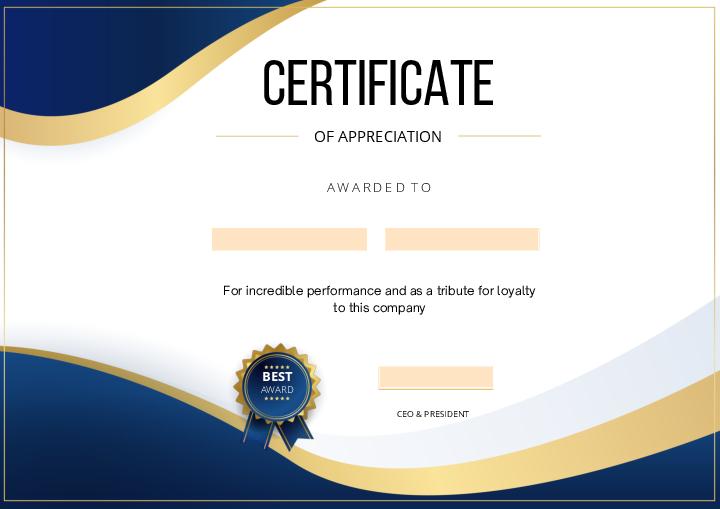 Award Certificate Flow Template for Vacaville
