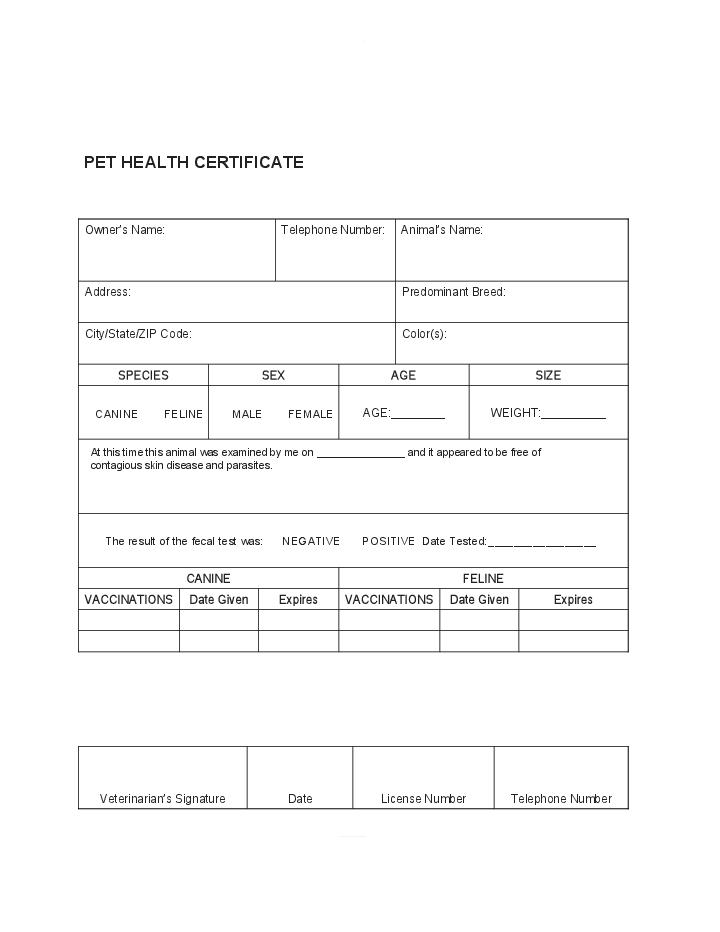 veterinary health certificate template